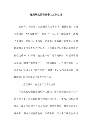 煤炭局党委书记个人工作总结