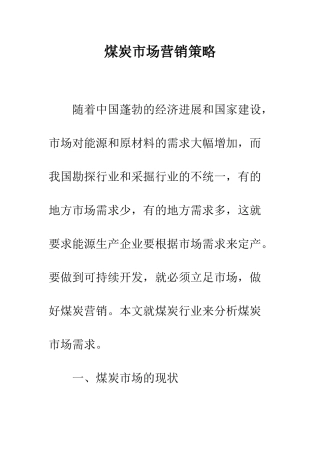 煤炭市场营销策略-1