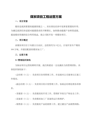 煤炭项目工程运营方案