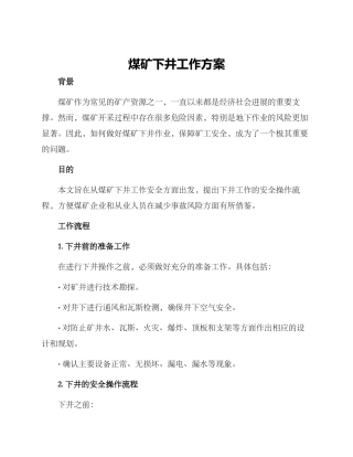 煤矿下井工作方案