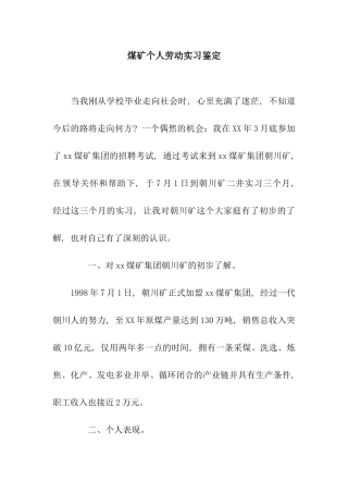 煤矿个人劳动实习鉴定