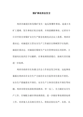 煤矿事故表态发言