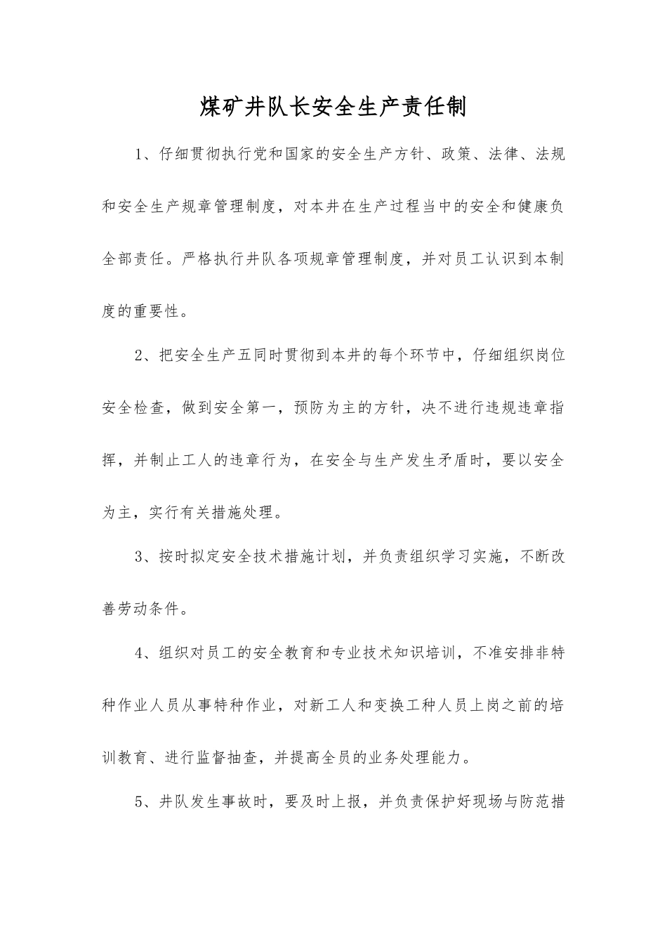 煤矿井队长安全生产责任制_第1页