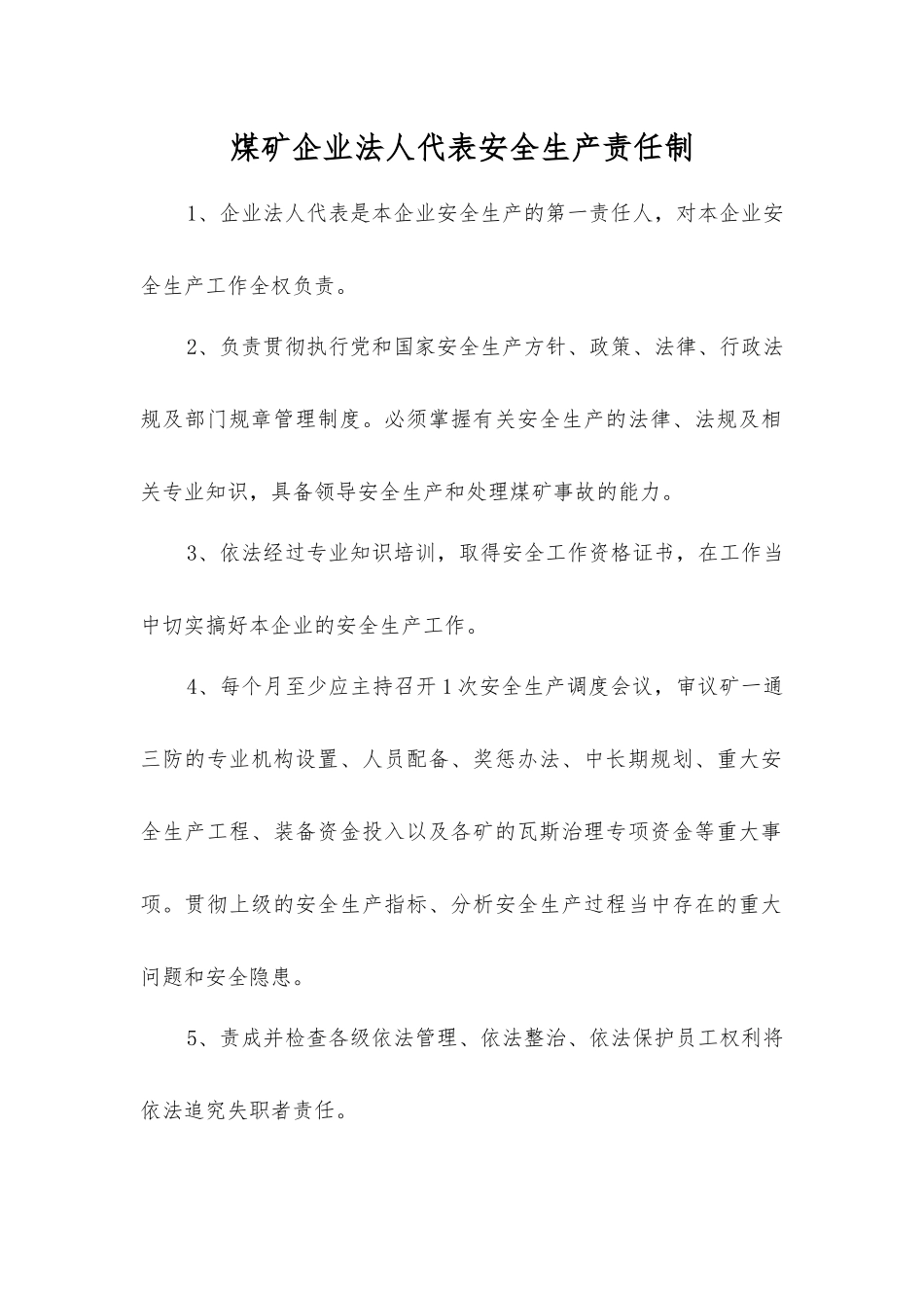 煤矿企业法人代表安全生产责任制_第1页