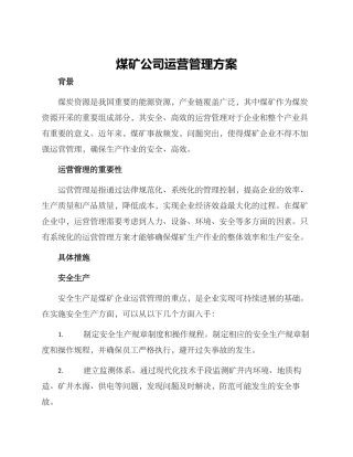 煤矿公司运营管理方案