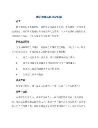 煤矿加强队伍建设方案