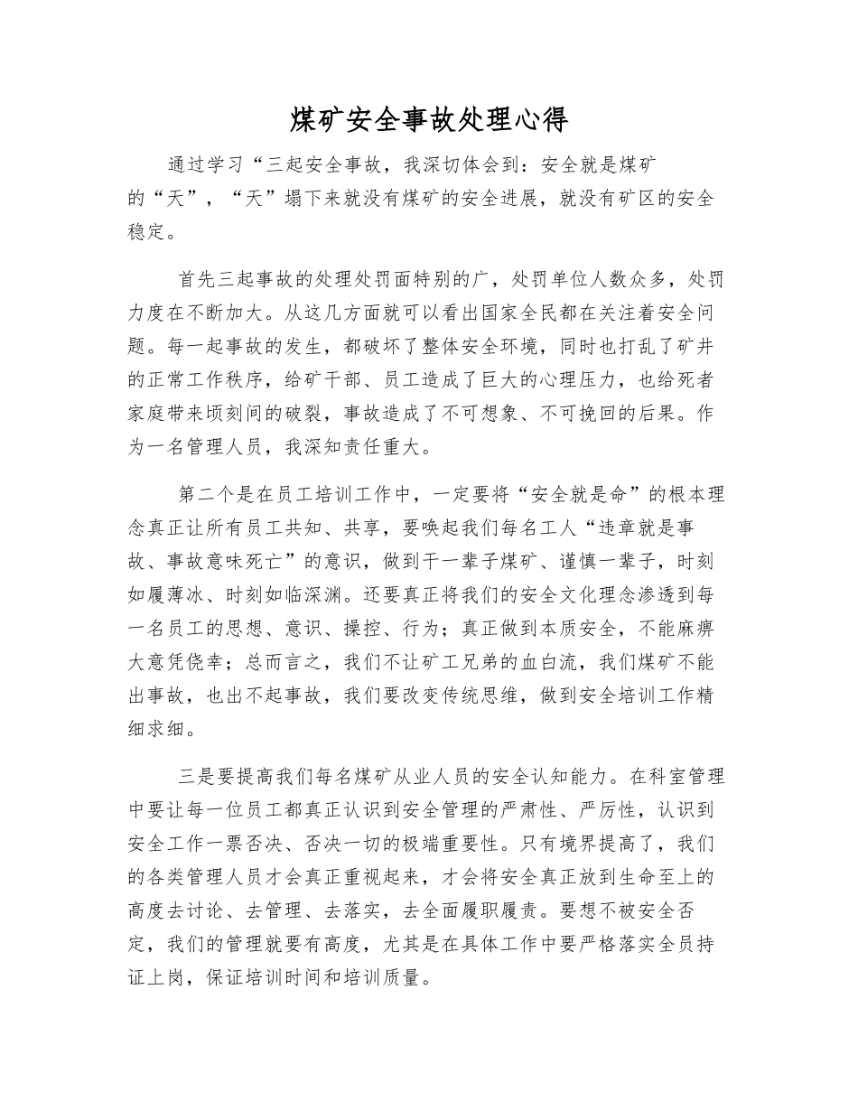 煤矿安全事故处理心得_第1页