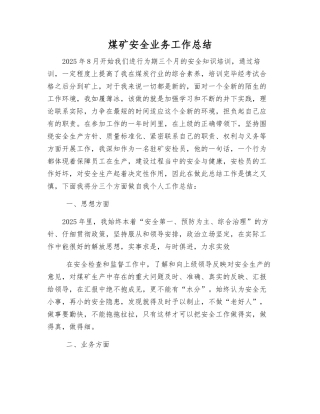 煤矿安全业务工作总结