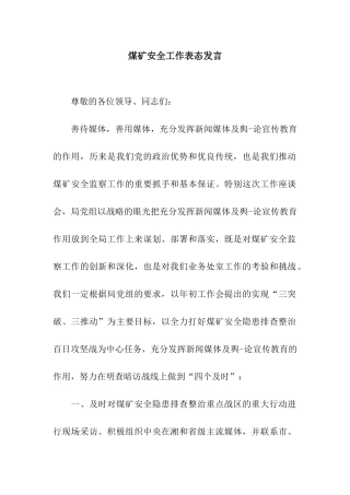 煤矿安全工作表态发言
