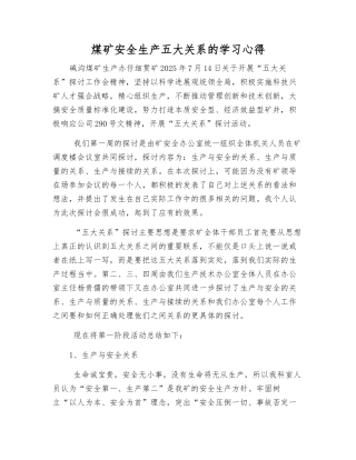 煤矿安全生产五大关系的学习心得