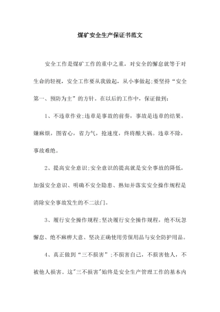 煤矿安全生产保证书范文