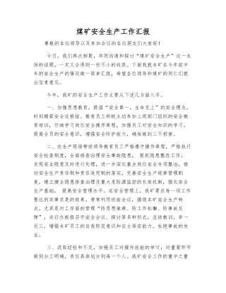 煤矿安全生产工作汇报