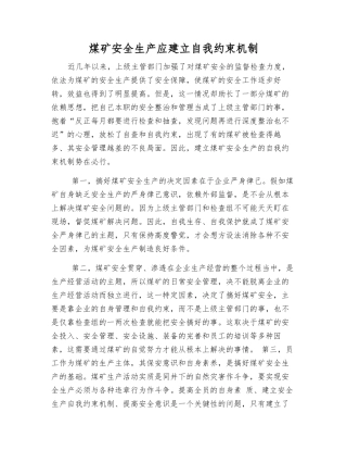 煤矿安全生产应建立自我约束机制