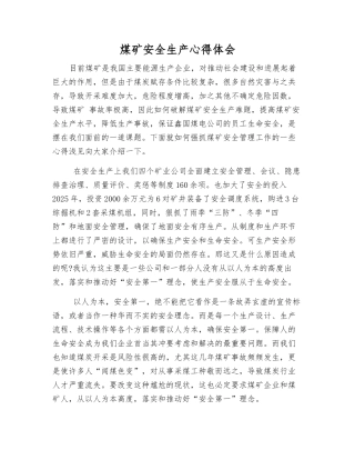 煤矿安全生产心得体会