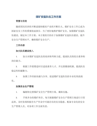 煤矿安监队伍工作方案