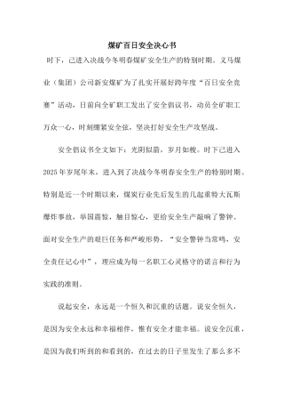 煤矿百日安全决心书