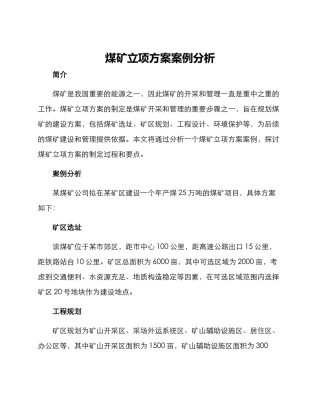 煤矿立项方案案例分析