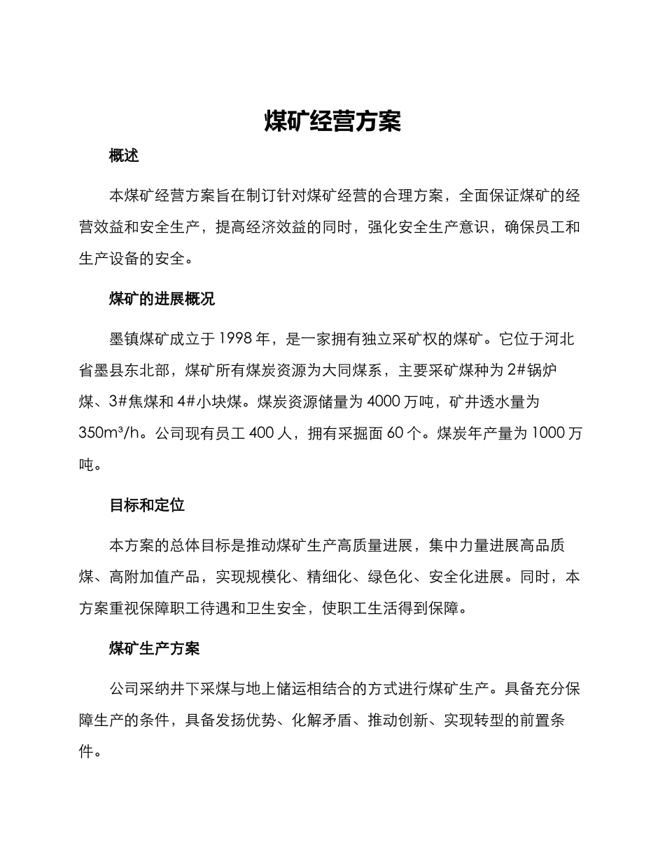 煤矿经营方案_第1页