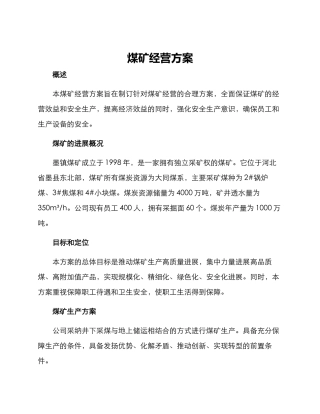 煤矿经营方案