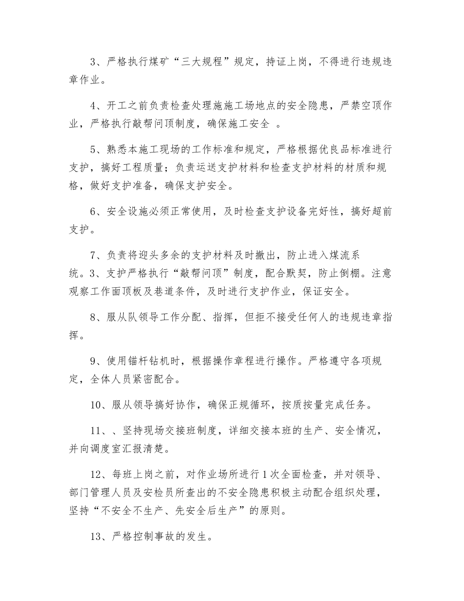 煤矿综掘队锚杆支护工安全生产责任状_第2页