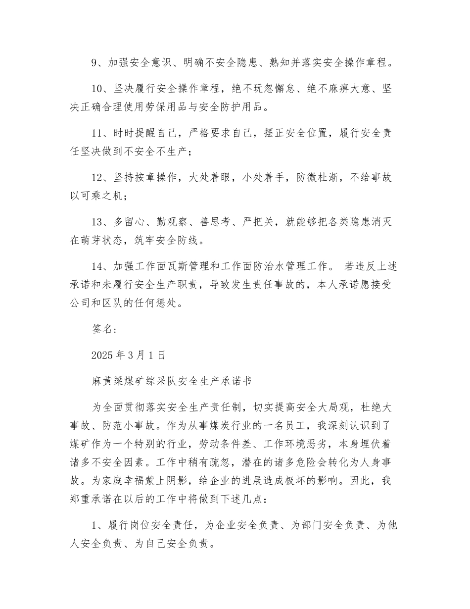 煤矿综采安全保证书_第2页