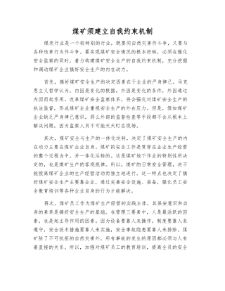 煤矿须建立自我约束机制