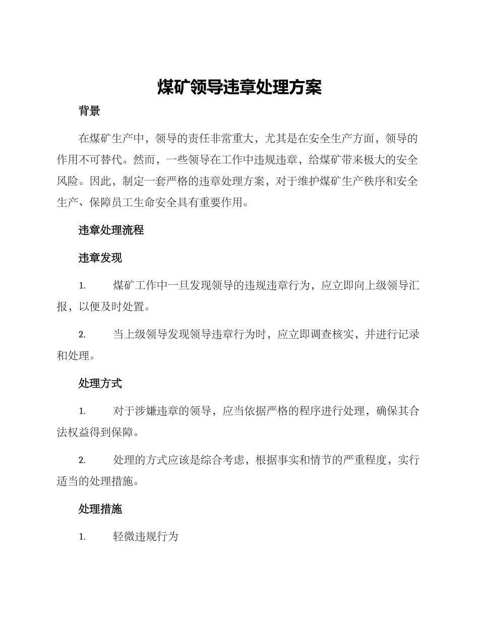 煤矿领导违章处理方案_第1页