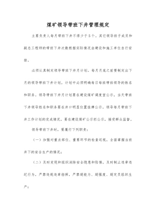 煤矿领导带班下井管理规定