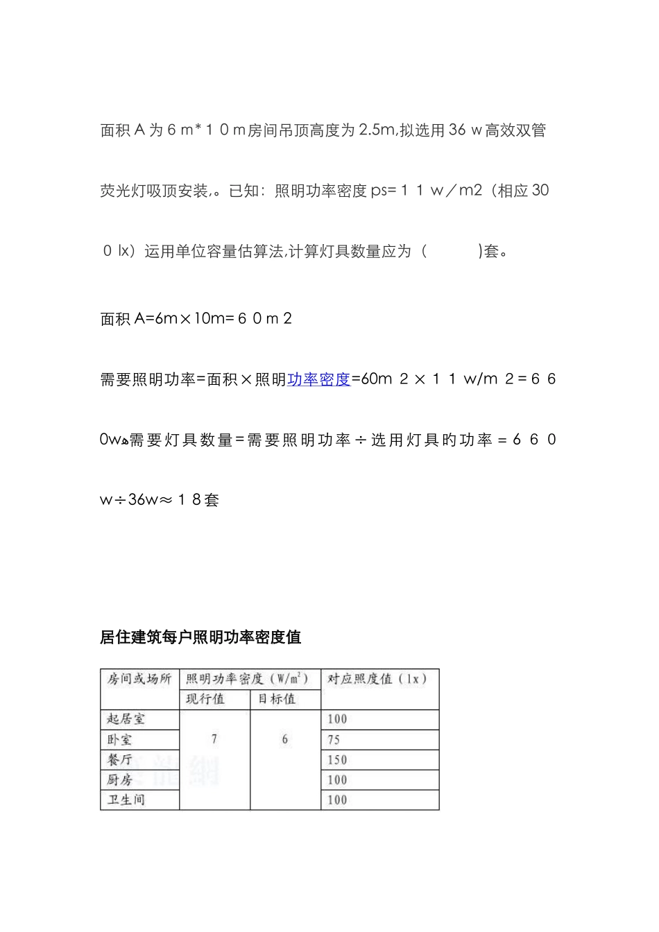 照明功率密度速查表_第1页