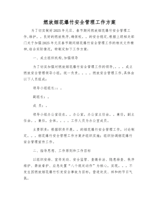 燃放烟花爆竹安全管理工作方案