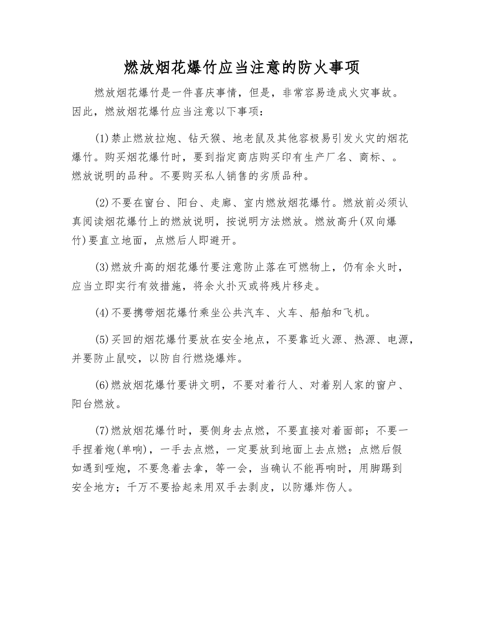 燃放烟花爆竹应注意的防火事项_第1页