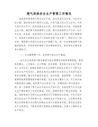 燃气供热安全生产管理工作情况