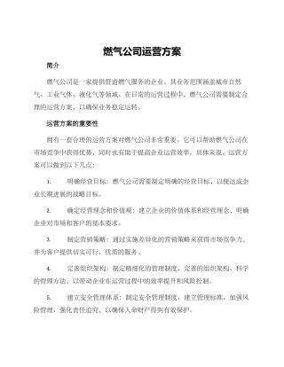 燃气公司运营方案