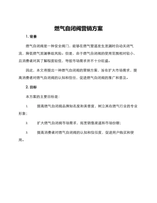 燃气自闭阀营销方案