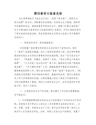 燃运春安大检查总结