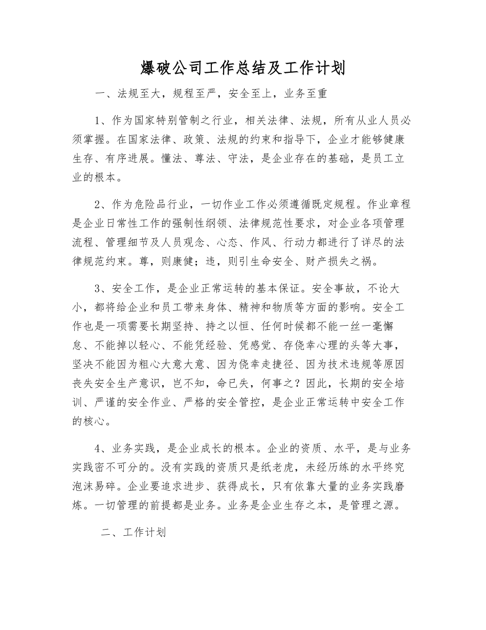 爆破公司工作总结及工作计划_第1页
