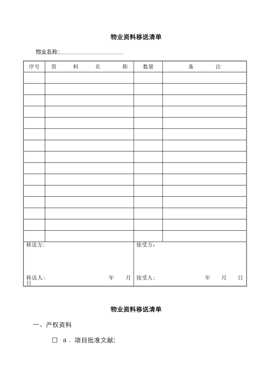 物业资料移交清单_第1页