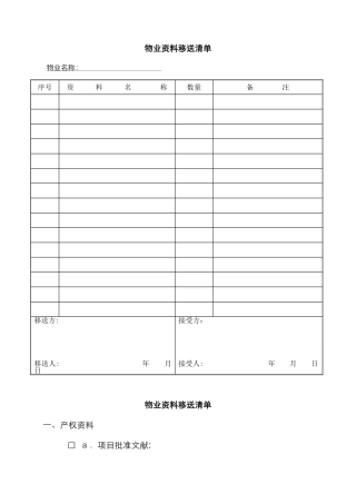 物业资料移交清单