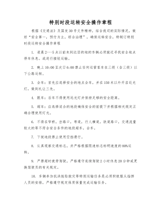 特殊时段运行安全操作规程