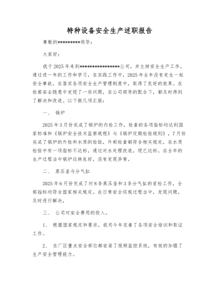 特种设备安全生产述职报告