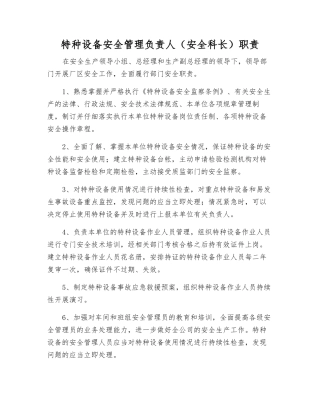 特种设备安全管理负责人职责