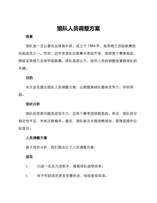 狼队人员调整方案