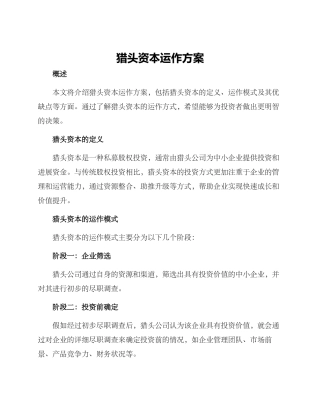 猎头资本运作方案