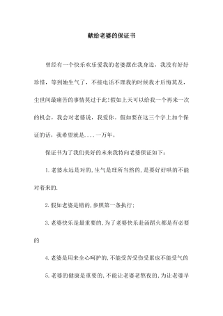 献给老婆的保证书