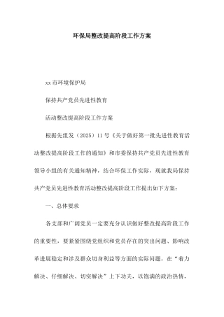 环保局整改提高阶段工作方案