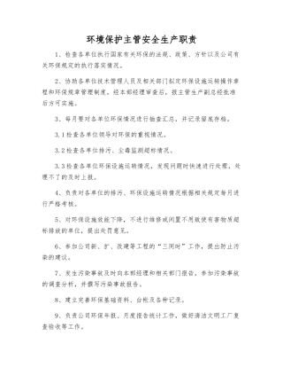 环境保护主管安全生产职责