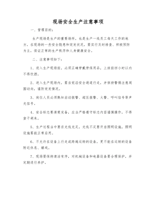 现场安全生产注意事项