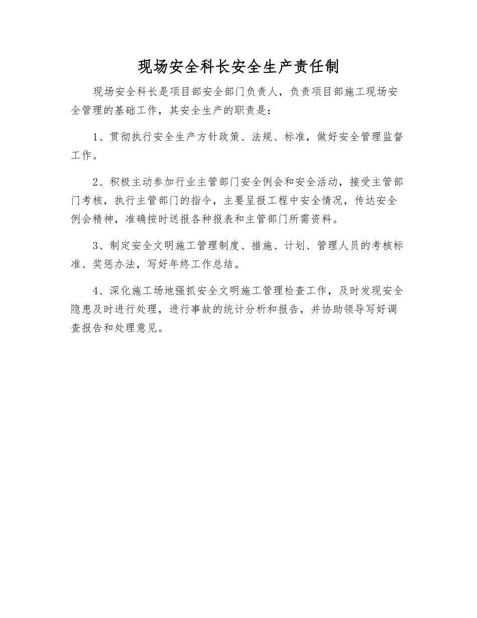 现场安全科长安全生产责任制_第1页