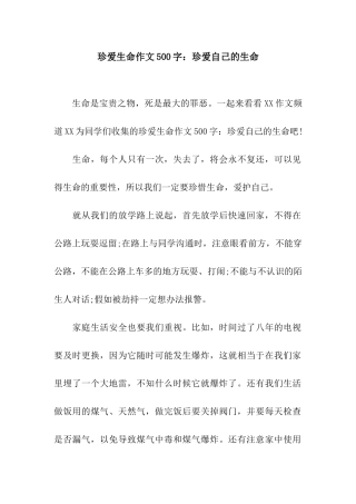 珍爱生命作文500字珍爱自己的生命