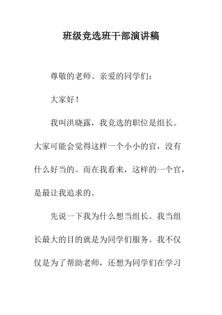 班级竞选班干部演讲稿